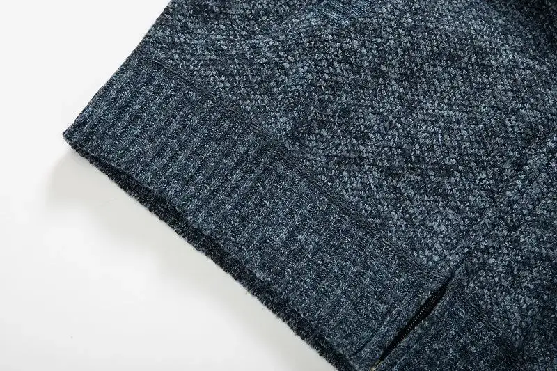 Men's Grey Blue Fleece Zipper Cardigan Jacket — feature 10