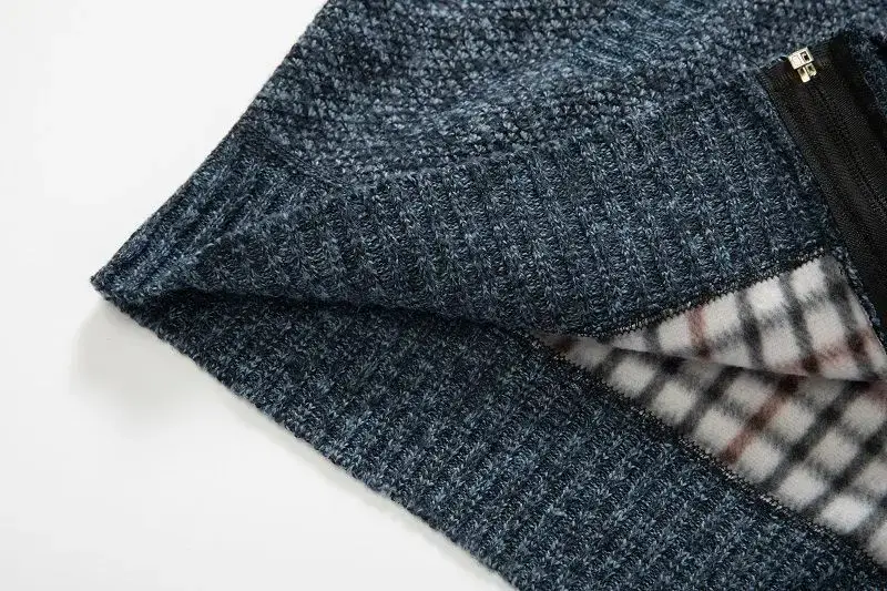 Men's Grey Blue Fleece Zipper Cardigan Jacket — feature 11