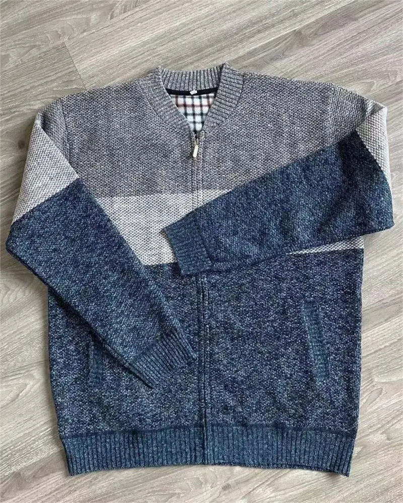 Men's Grey Blue Fleece Zipper Cardigan Jacket — feature 15
