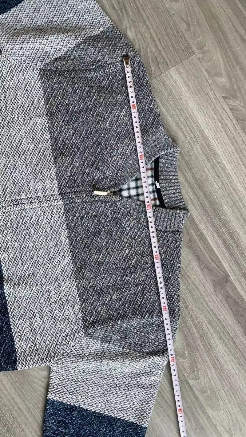 Men's Grey Blue Fleece Zipper Cardigan Jacket — feature 20
