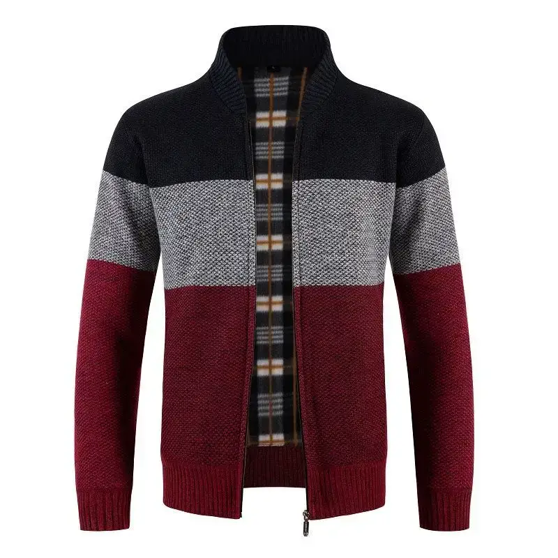 Men's Grey Blue Fleece Zipper Cardigan Jacket — feature 3