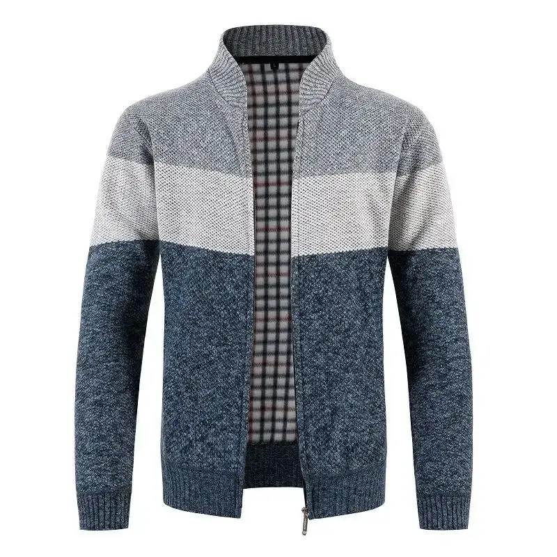 Men's Grey Blue Fleece Zipper Cardigan Jacket — feature 4