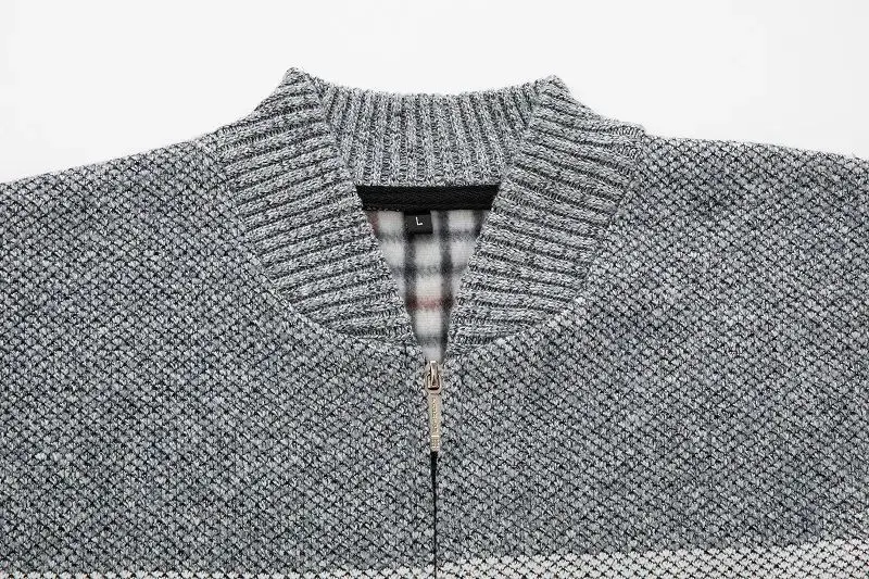 Men's Grey Blue Fleece Zipper Cardigan Jacket — feature 6