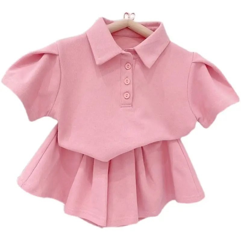 Girls Purple Polo Collar Shorts Set for Summer - Image 4