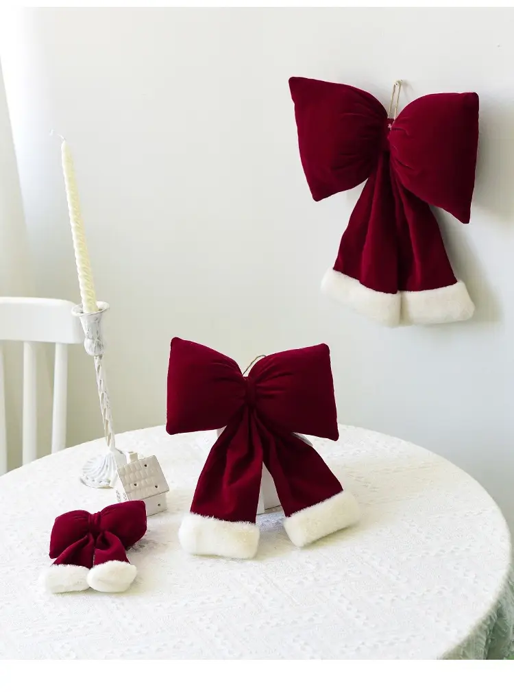 2024 Korean Velvet Christmas Bow Hanger 26x33cm — feature 3