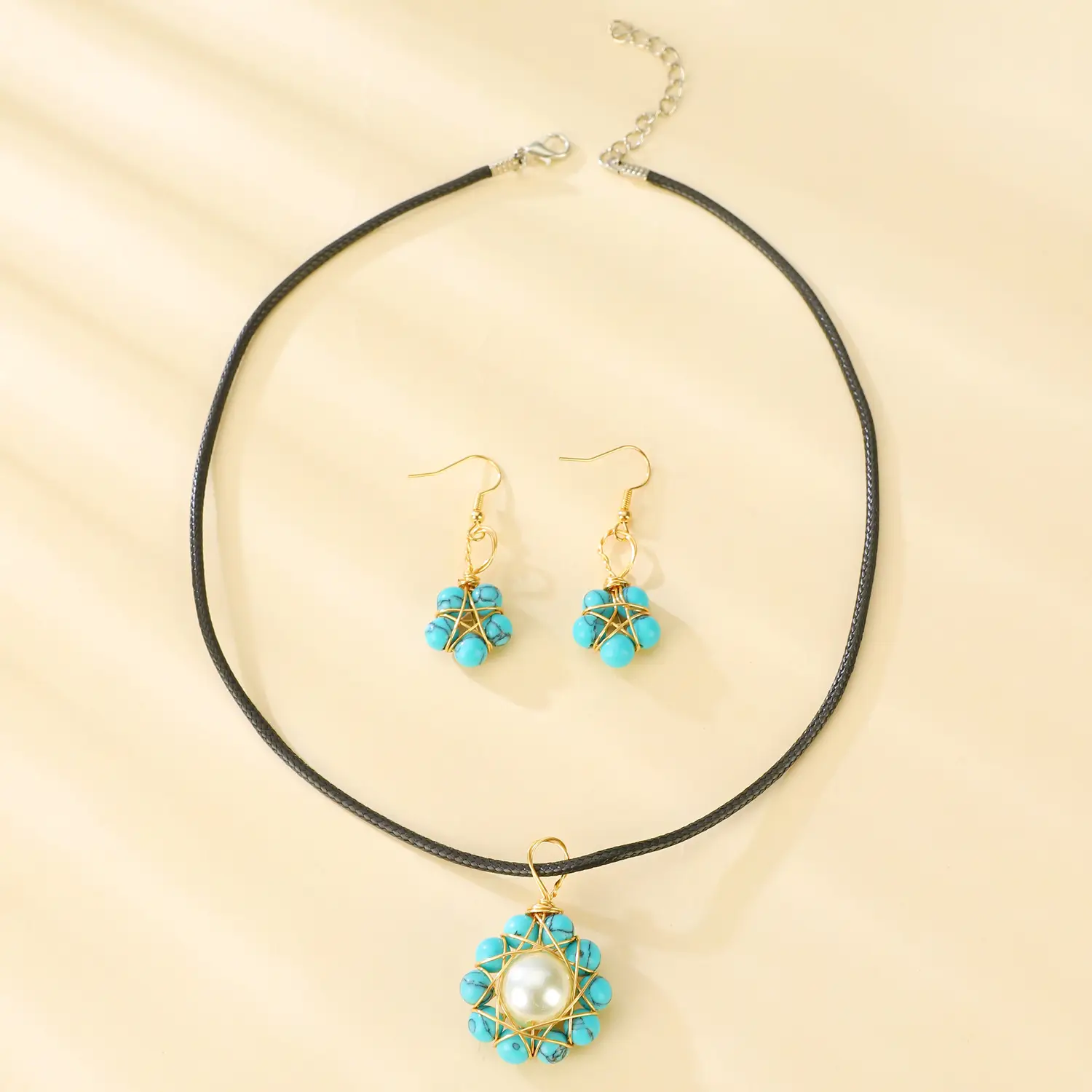 Blue Crystal Pearl Flower Earrings Necklace Set for Women — feature 10