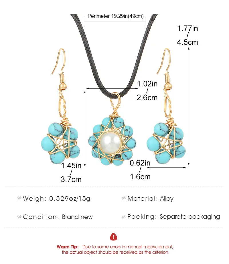 Blue Crystal Pearl Flower Earrings Necklace Set for Women — feature 2