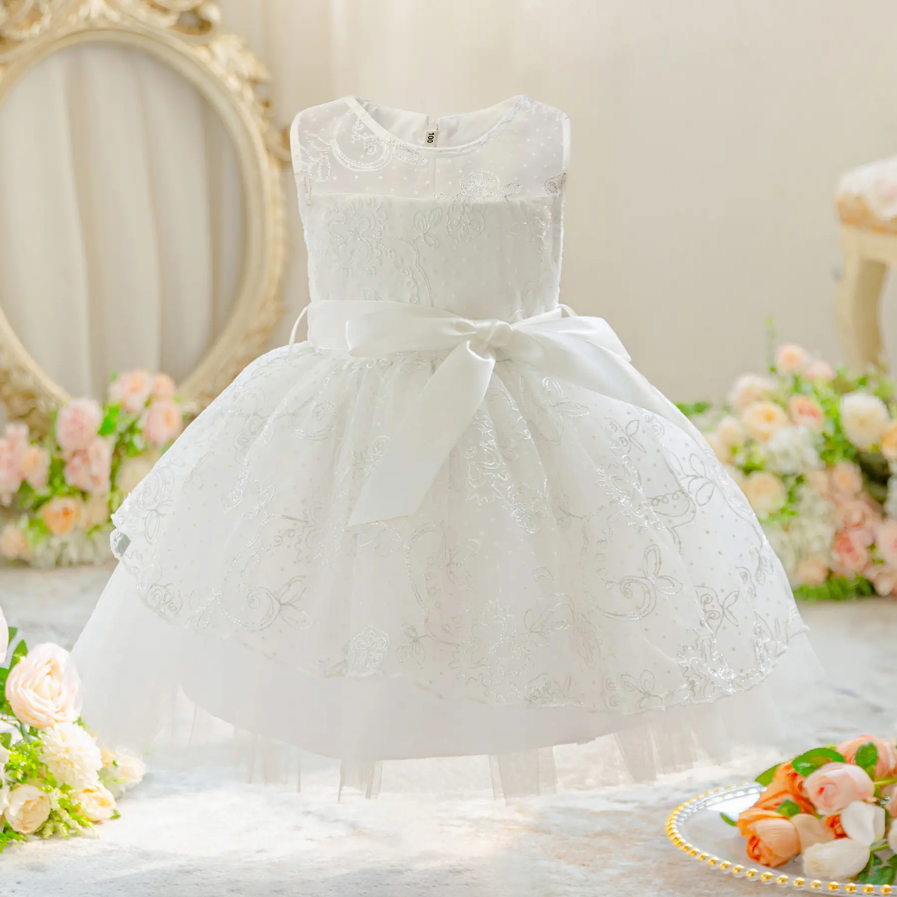 White Off-Shoulder Princess Dress for Little Girls - Image 4