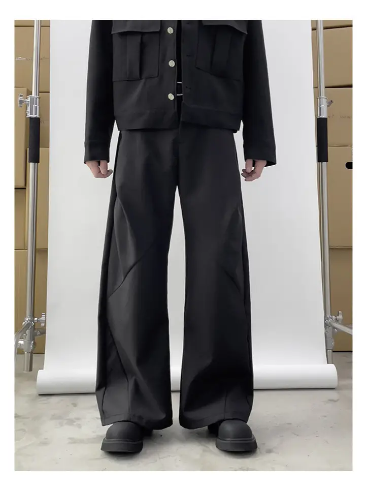 Japanese-style Black Loose Straight Pants for Men Wide-leg Trousers - Image 5