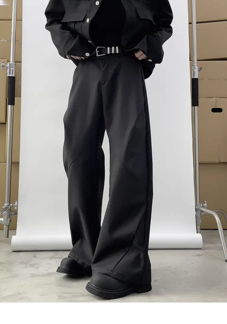 Japanese-style Black Loose Straight Pants for Men Wide-leg Trousers — feature 2