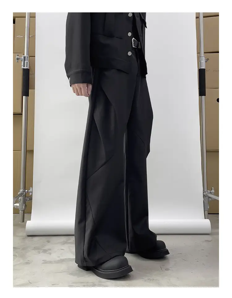 Japanese-style Black Loose Straight Pants for Men Wide-leg Trousers — feature 3