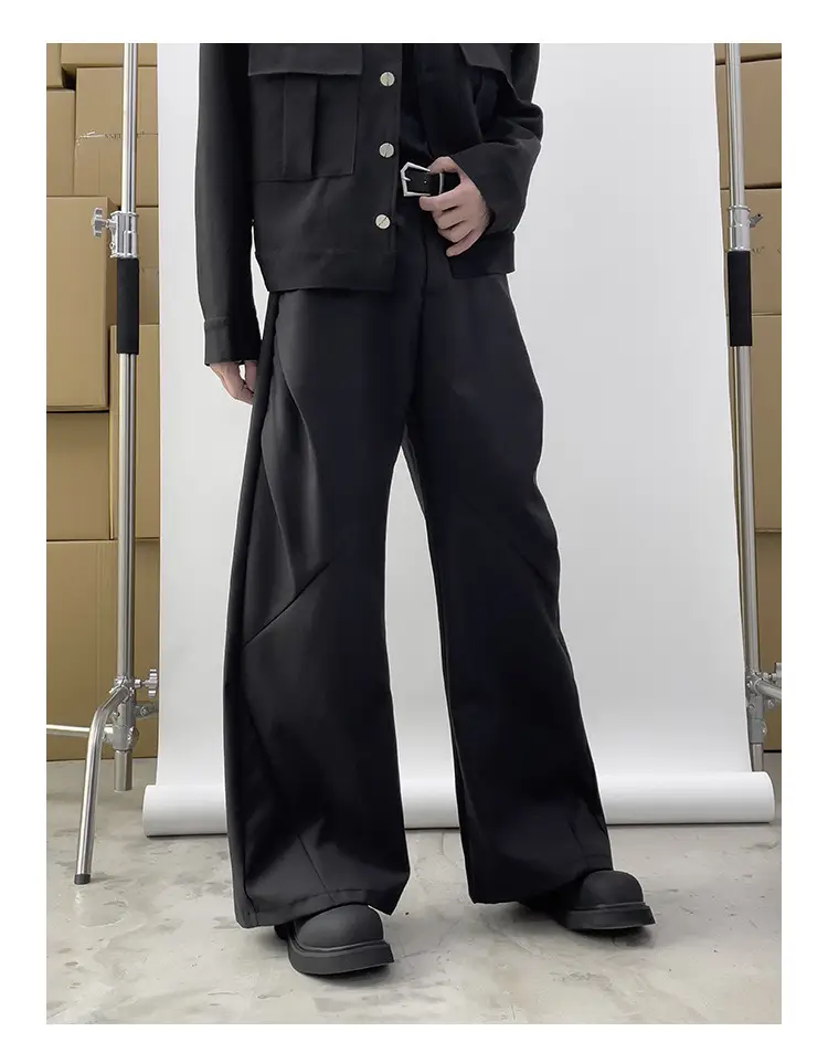 Japanese-style Black Loose Straight Pants for Men Wide-leg Trousers — feature 4
