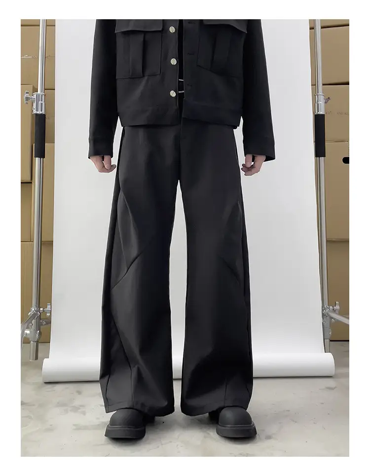 Japanese-style Black Loose Straight Pants for Men Wide-leg Trousers — feature 5