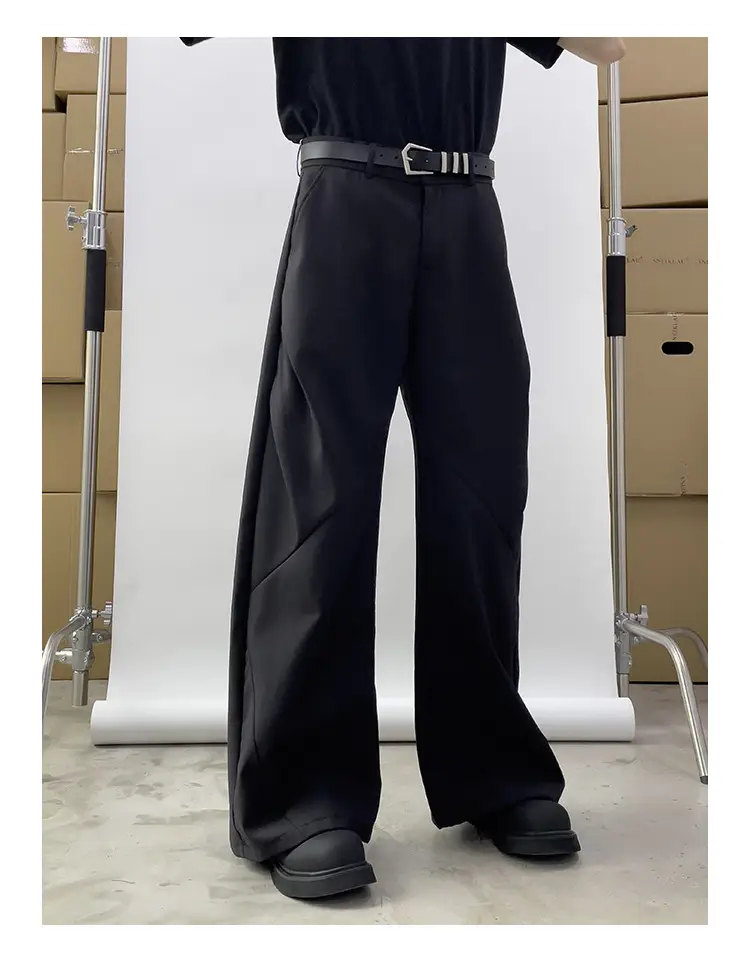 Japanese-style Black Loose Straight Pants for Men Wide-leg Trousers — feature 6