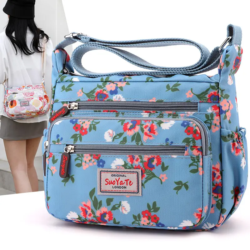 Women Floral Shoulder Bag Large Capacity Blue - Image 9