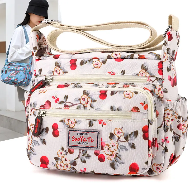 Women Floral Shoulder Bag Large Capacity Blue - Image 10
