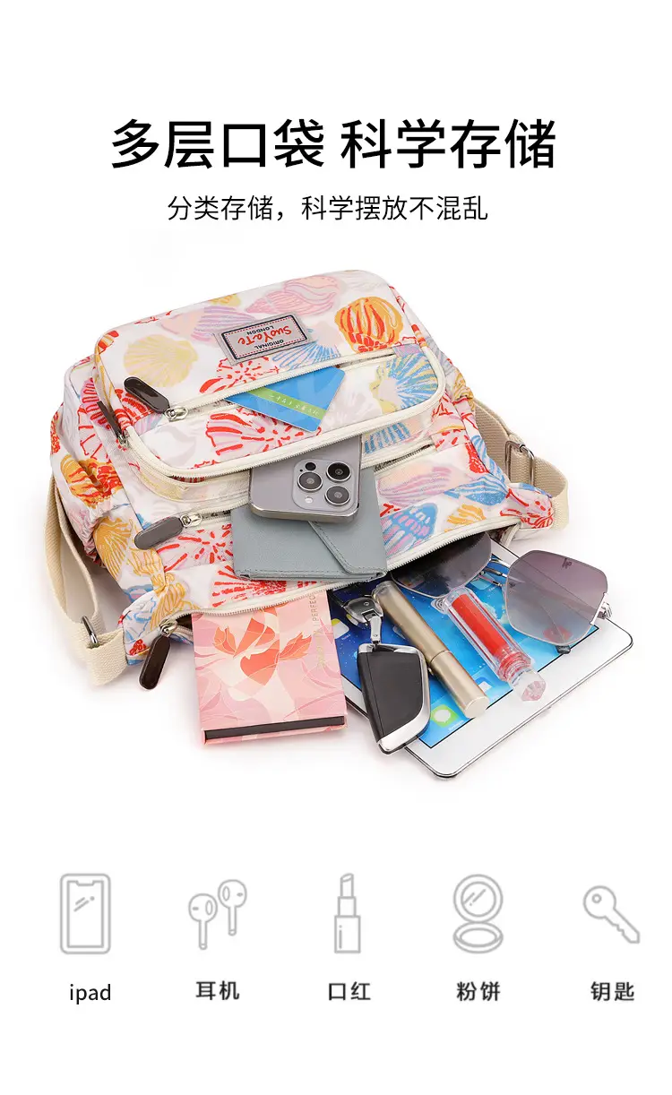 Women Floral Shoulder Bag Large Capacity Blue — feature 12