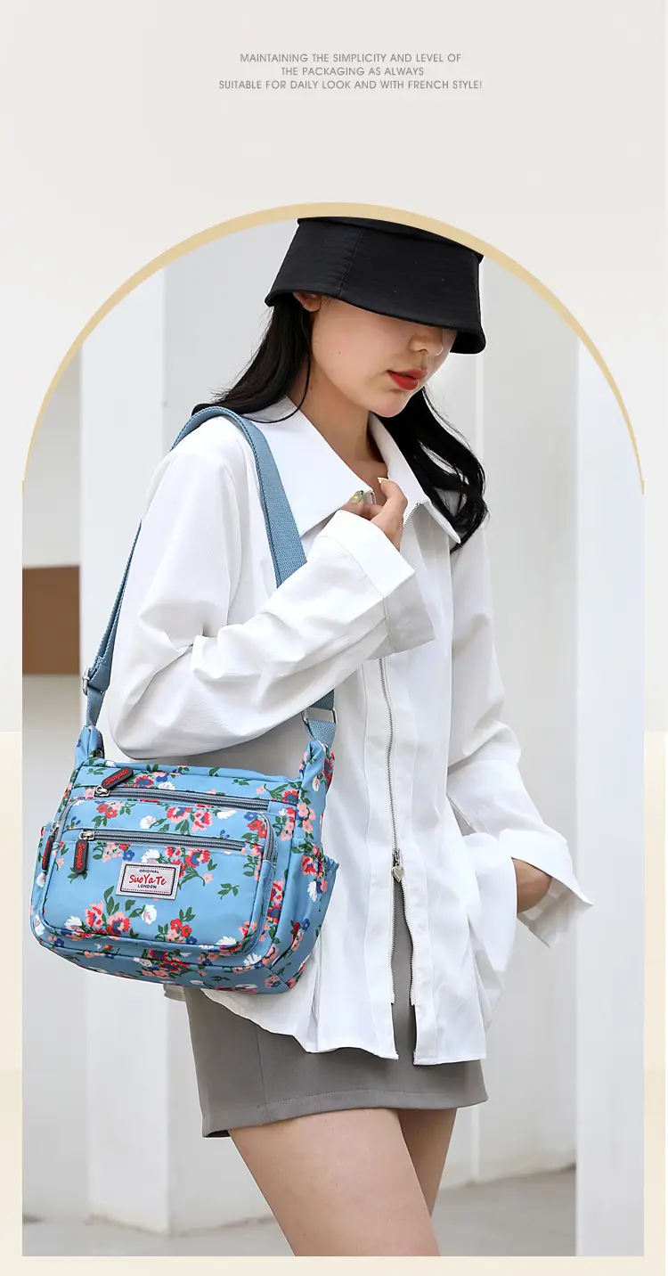 Women Floral Shoulder Bag Large Capacity Blue — feature 24