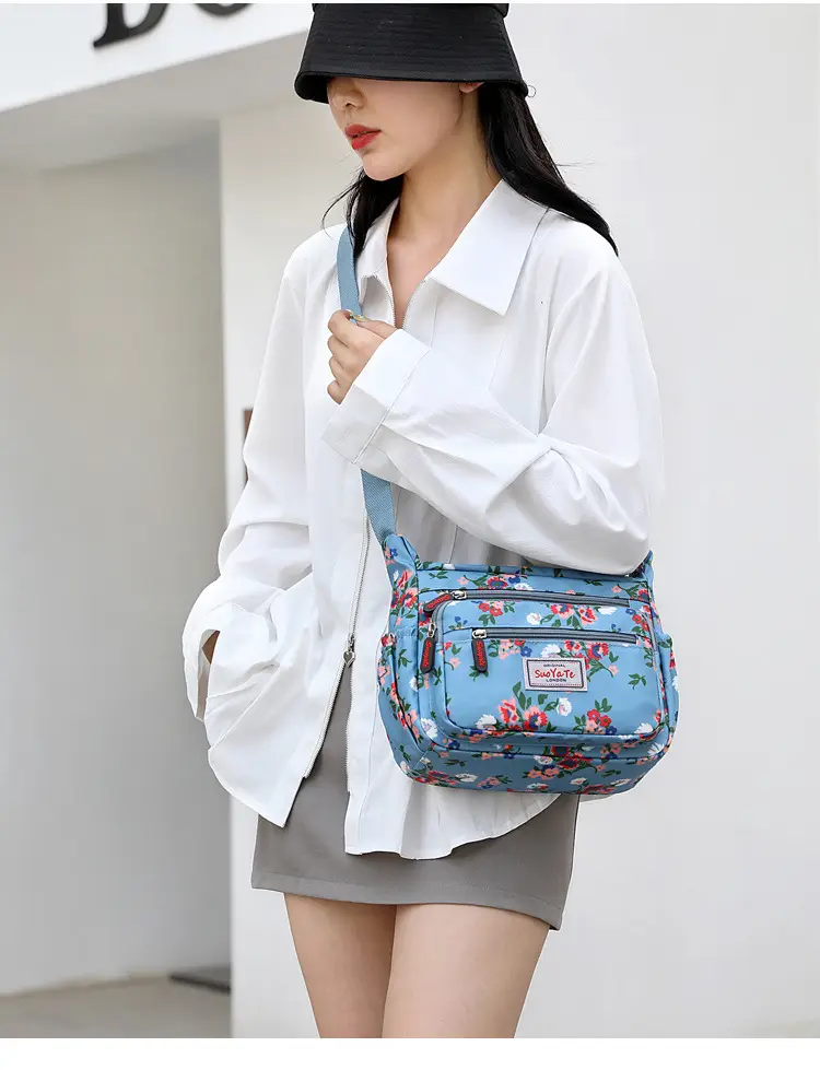 Women Floral Shoulder Bag Large Capacity Blue — feature 30
