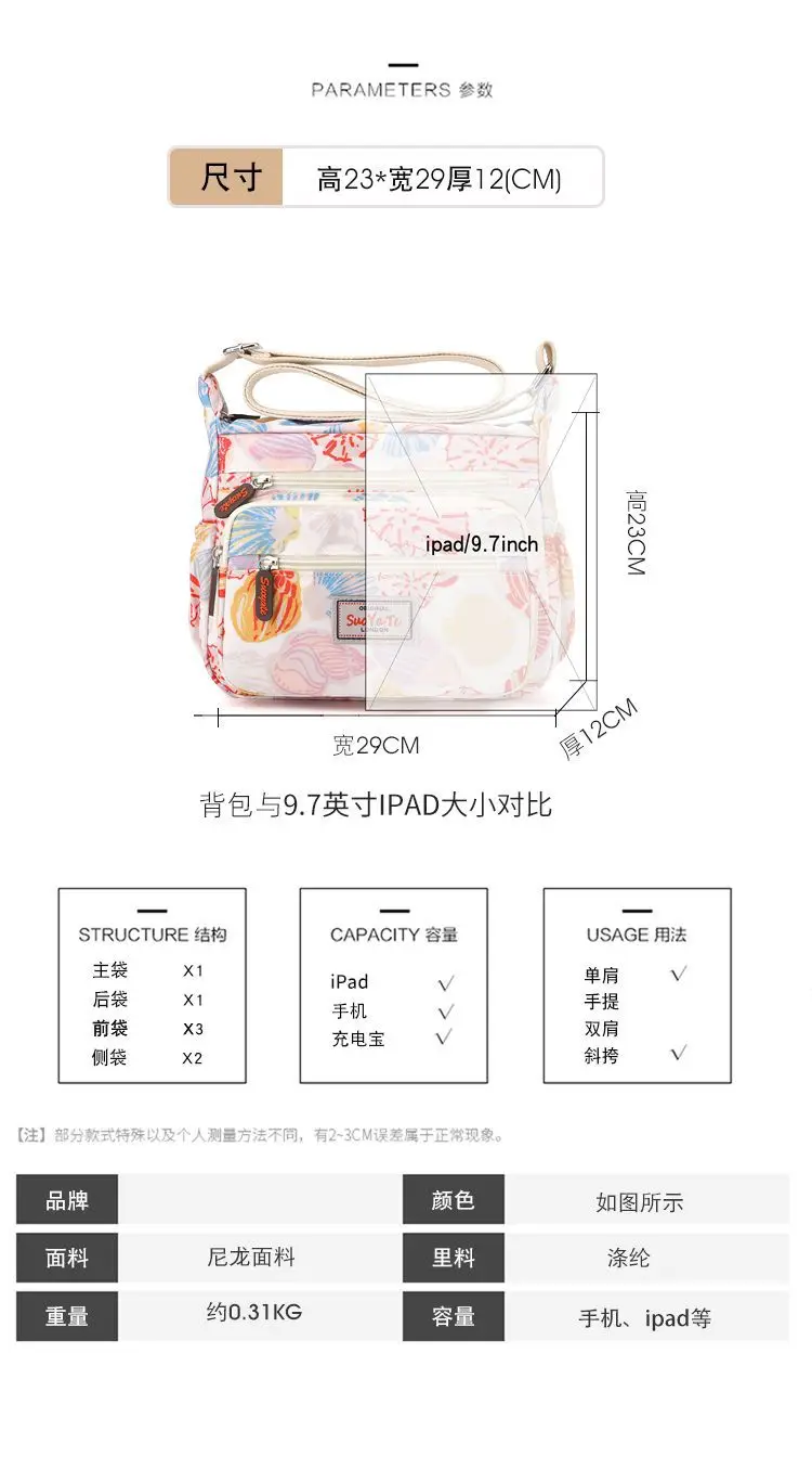 Women Floral Shoulder Bag Large Capacity Blue — feature 6