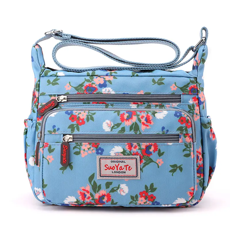 Women Floral Shoulder Bag Large Capacity Blue - Image 5
