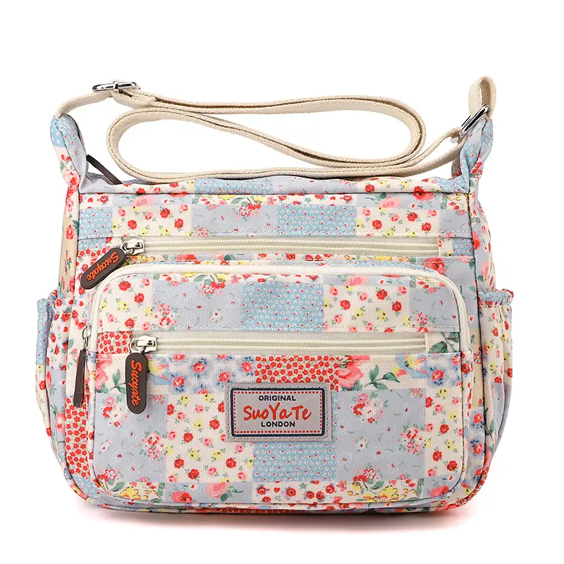 Women Floral Shoulder Bag Large Capacity Blue - Image 7