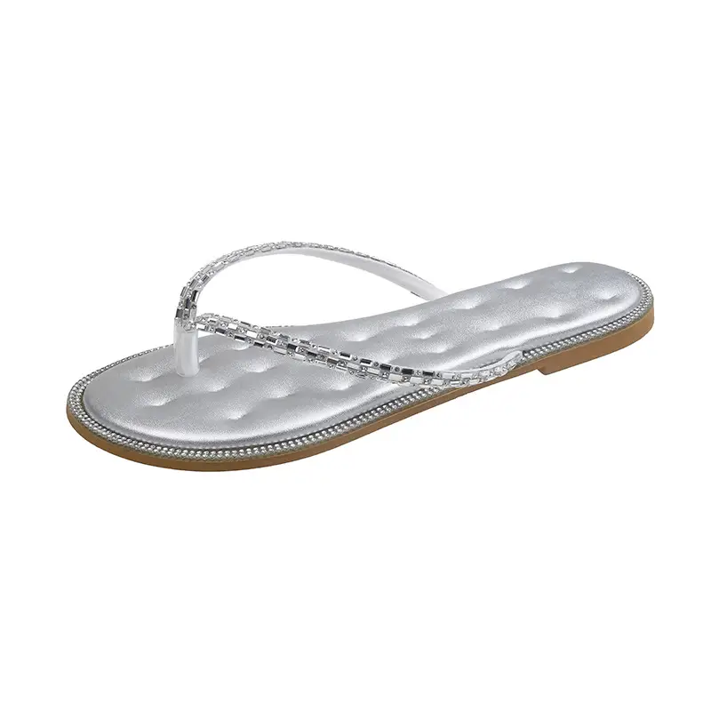 K-style Fashionable Flats-soled Flip-flops for Women's Outer Wear 2023 Summer Fairy Style Rhinestone Large Size Beach Flip-flops - Image 8