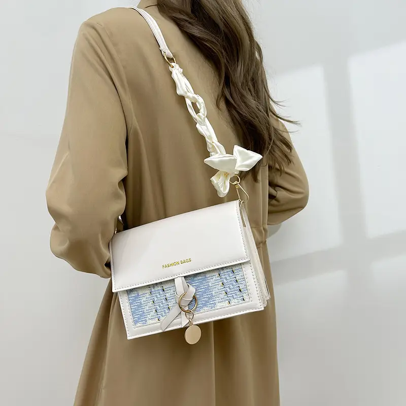 Korean Fashion Shoulder Bag Black White Contrasting Stitching - Image 8