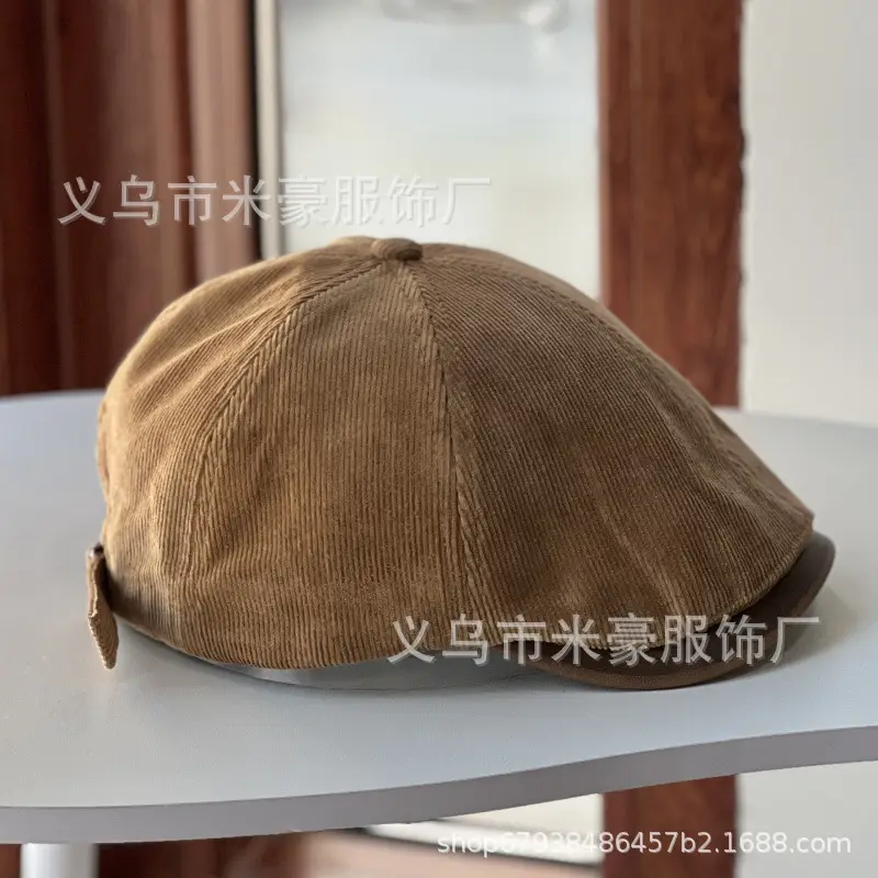 Women's Black Corduroy Beret Cap Autumn Winter