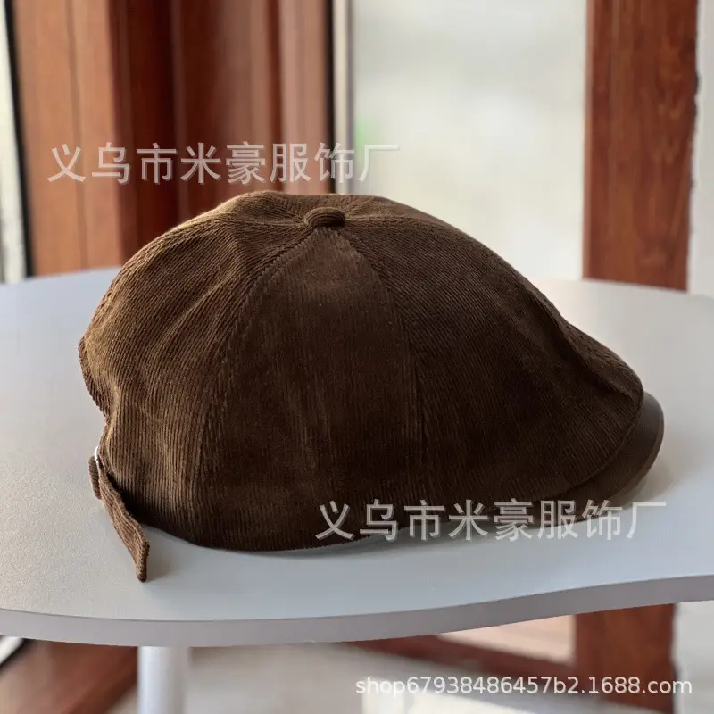 Women's Black Corduroy Beret Cap Autumn Winter