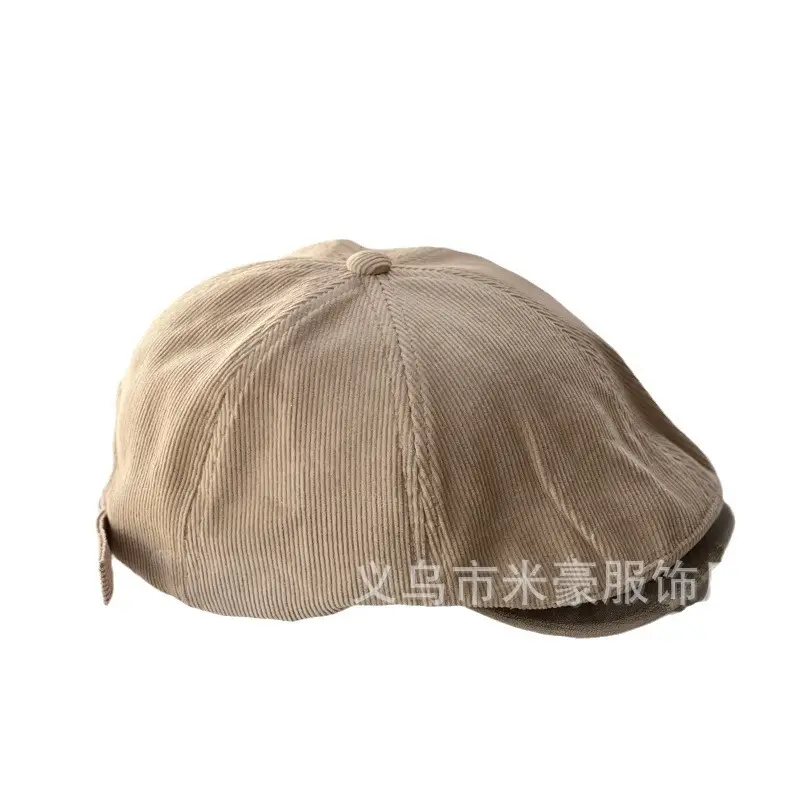Women's Black Corduroy Beret Cap Autumn Winter