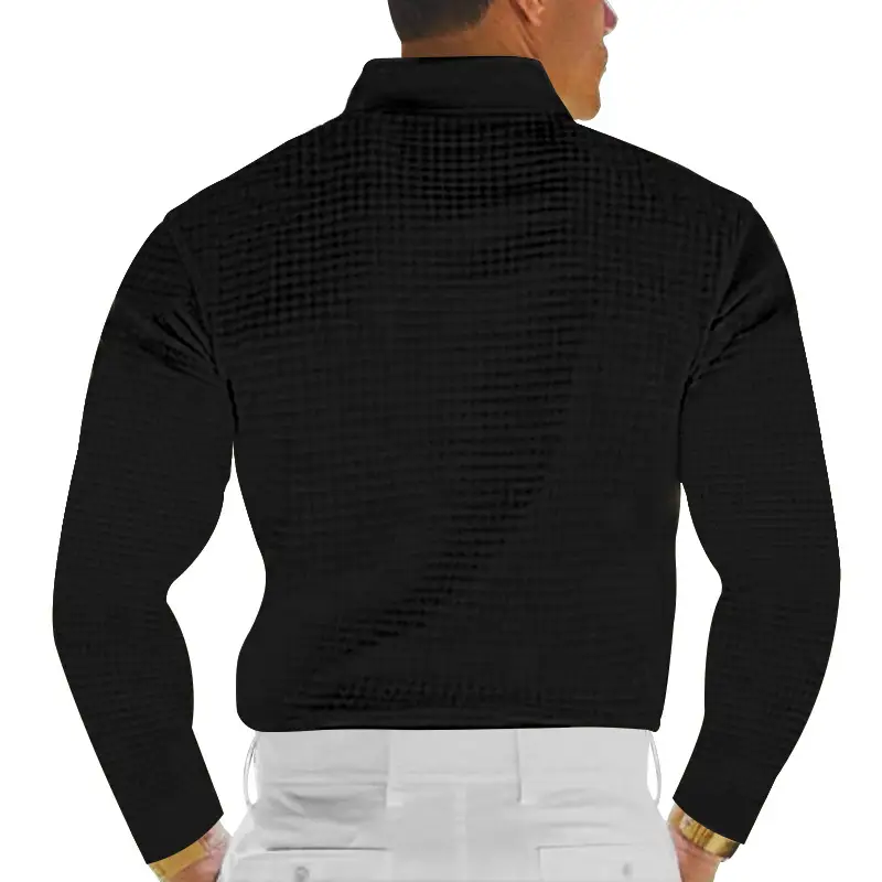 Men White Waffle Polo Shirt Slim Fit Long Sleeve — feature 13