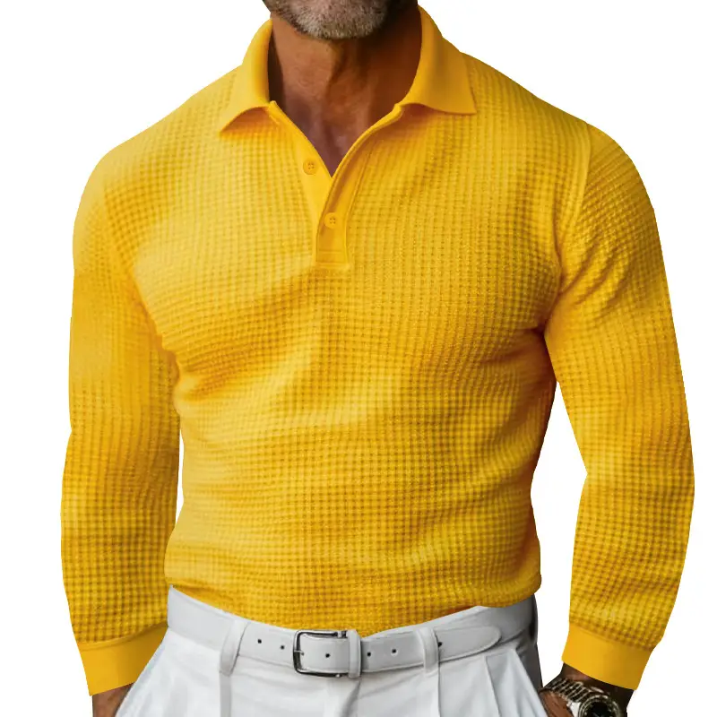 Men White Waffle Polo Shirt Slim Fit Long Sleeve — feature 19