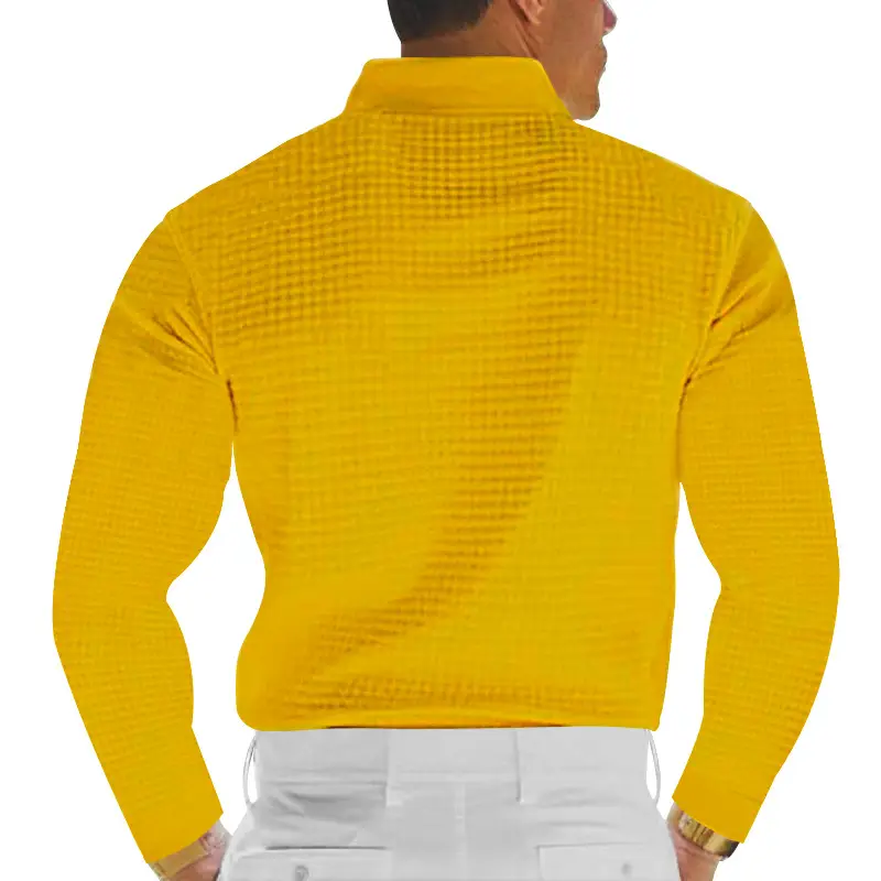 Men White Waffle Polo Shirt Slim Fit Long Sleeve — feature 21