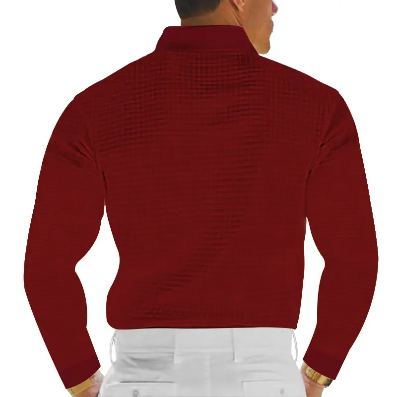 Men White Waffle Polo Shirt Slim Fit Long Sleeve — feature 29