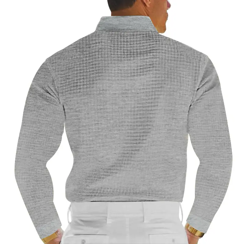 Men White Waffle Polo Shirt Slim Fit Long Sleeve — feature 37