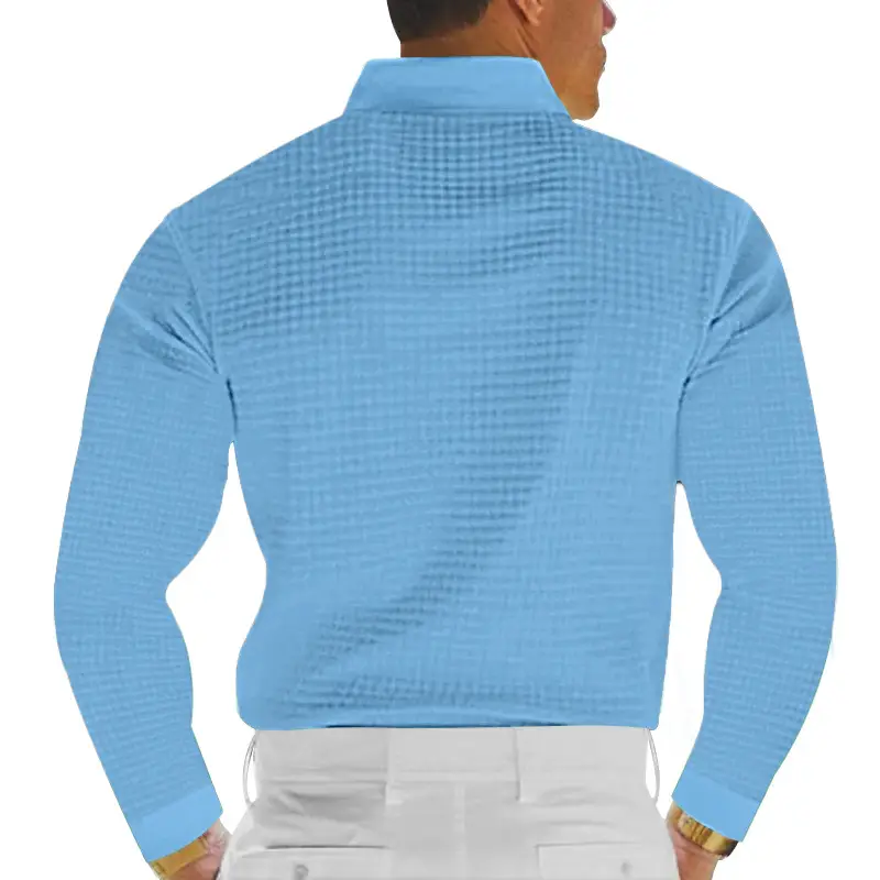 Men White Waffle Polo Shirt Slim Fit Long Sleeve — feature 45