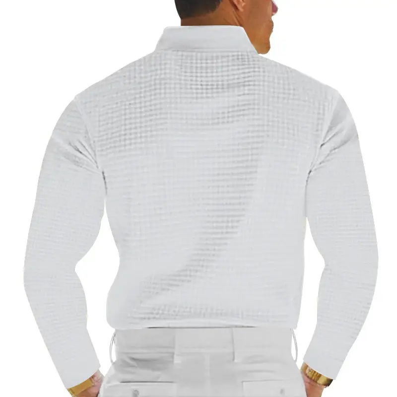Men White Waffle Polo Shirt Slim Fit Long Sleeve — feature 5