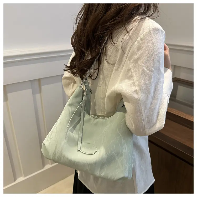 Women's Light Green Pleated Shoulder Bag with Cute Charm — feature 16
