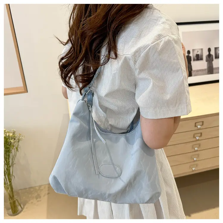 Women's Light Green Pleated Shoulder Bag with Cute Charm — feature 18