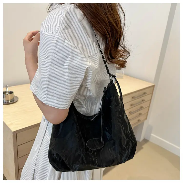 Women's Light Green Pleated Shoulder Bag with Cute Charm — feature 19
