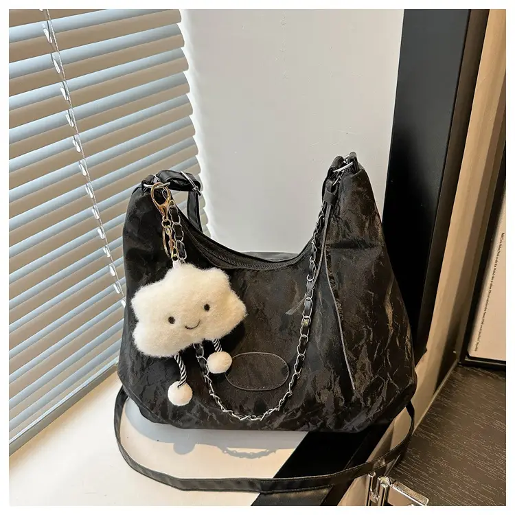 Women's Light Green Pleated Shoulder Bag with Cute Charm — feature 23