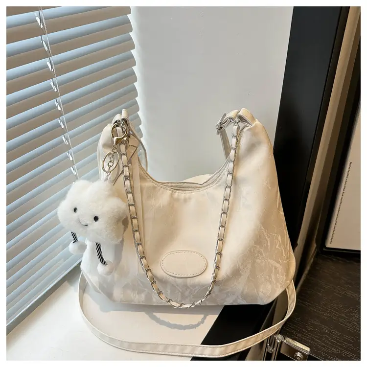 Women's Light Green Pleated Shoulder Bag with Cute Charm — feature 24