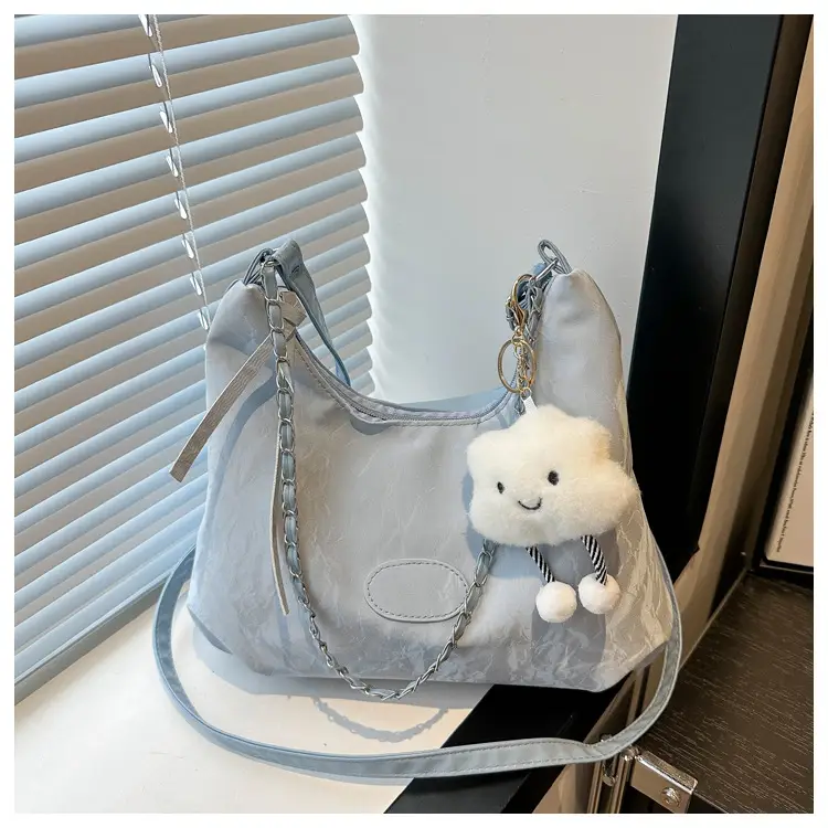 Women's Light Green Pleated Shoulder Bag with Cute Charm — feature 25