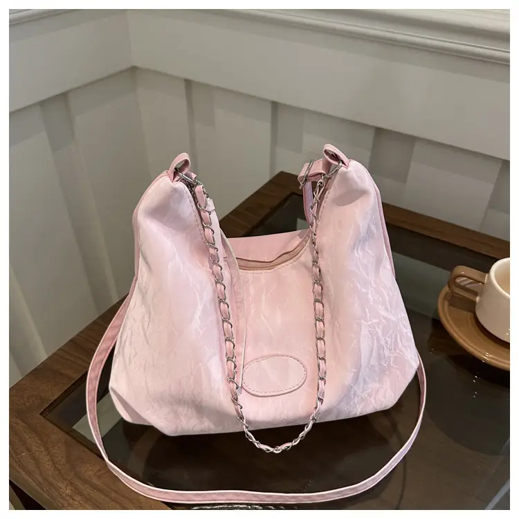 Women's Light Green Pleated Shoulder Bag with Cute Charm — feature 29