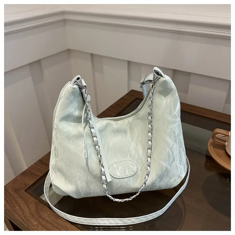 Women's Light Green Pleated Shoulder Bag with Cute Charm — feature 31