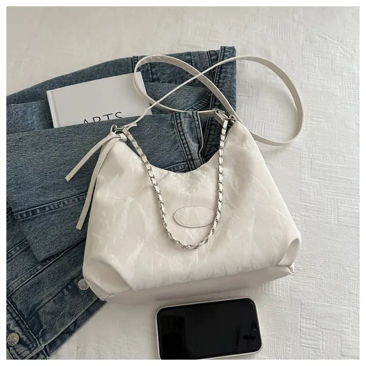 Women's Light Green Pleated Shoulder Bag with Cute Charm — feature 7