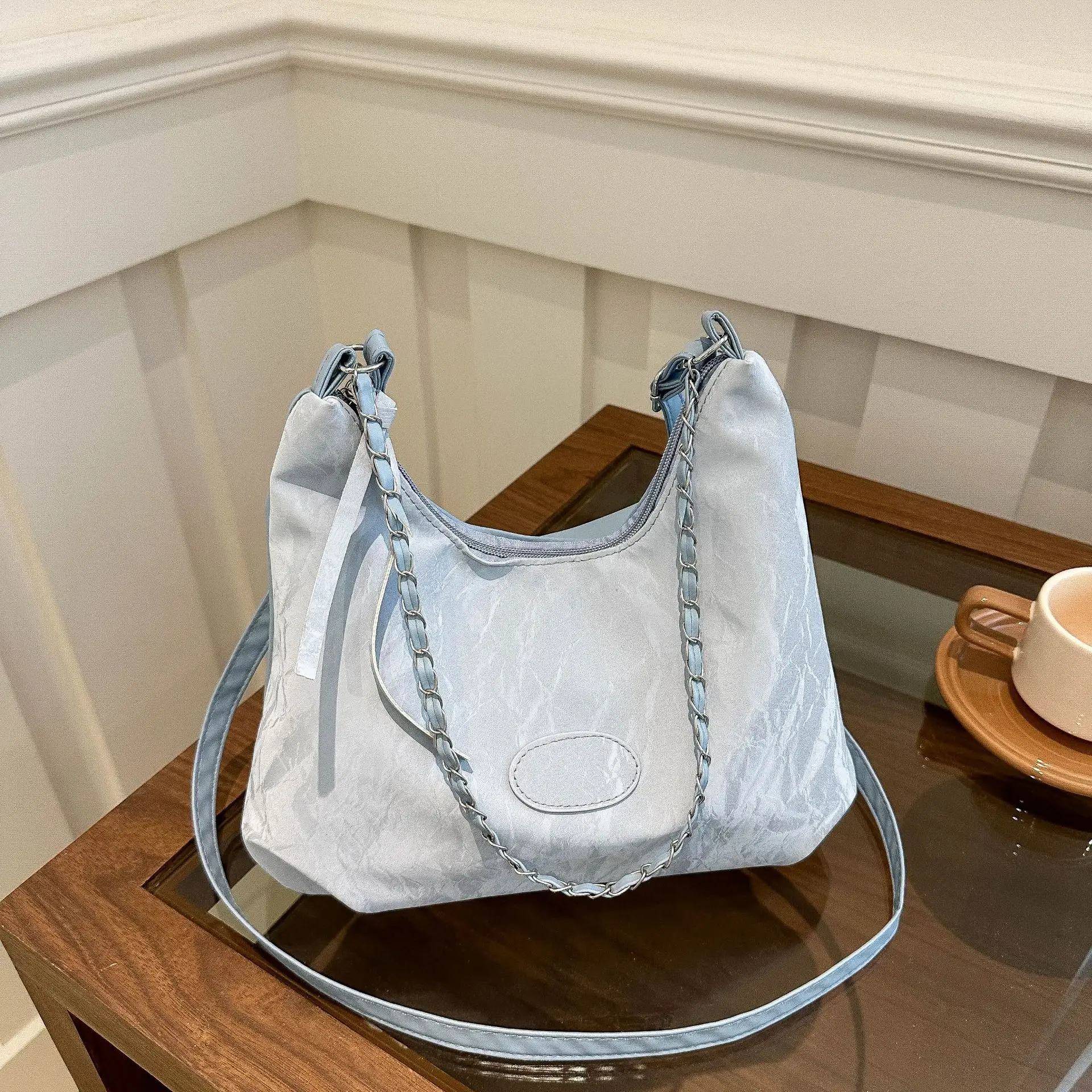 Women's Light Green Pleated Shoulder Bag with Cute Charm - Image 9