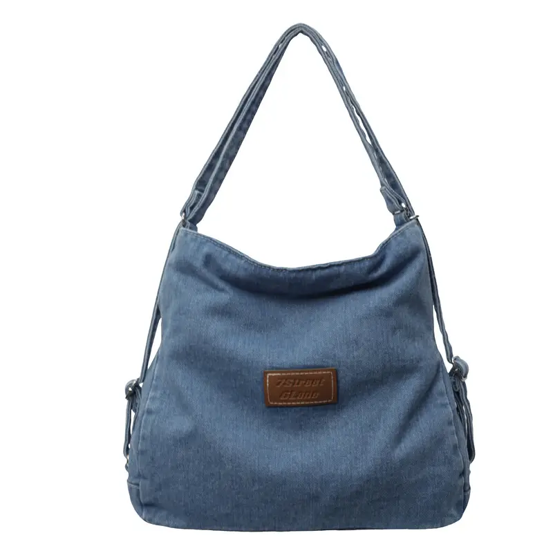 Ruiying Wash Denim Shoulder Bag Blue Large Capacity