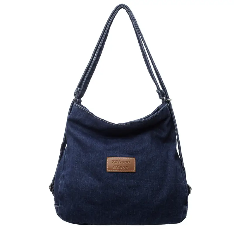 Ruiying Wash Denim Shoulder Bag Blue Large Capacity